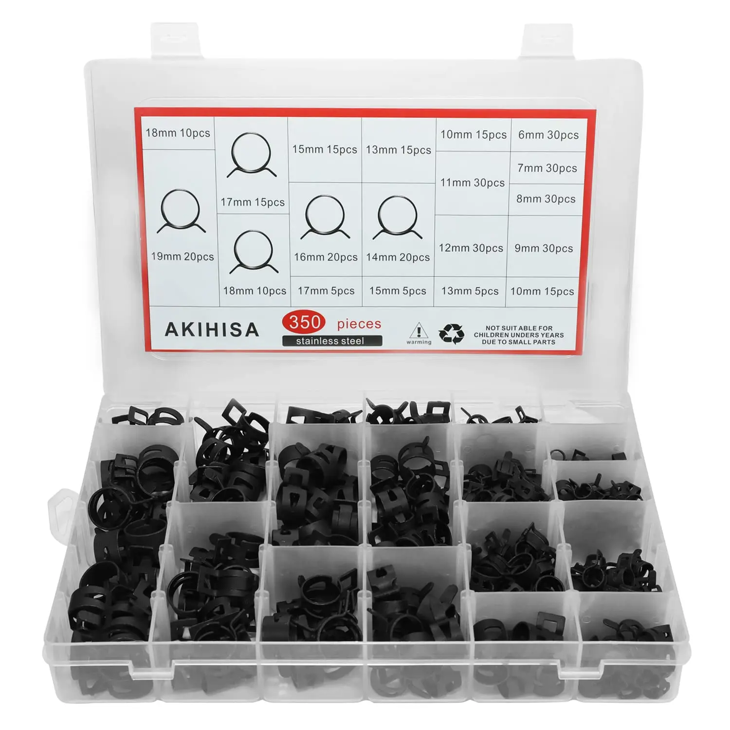 

350 шт. 6-19 мм пружинный хомут для топливного шланга, черный силиконовый хомут для труб, комплект зажимов для воздушного зажима высокого давления пружина