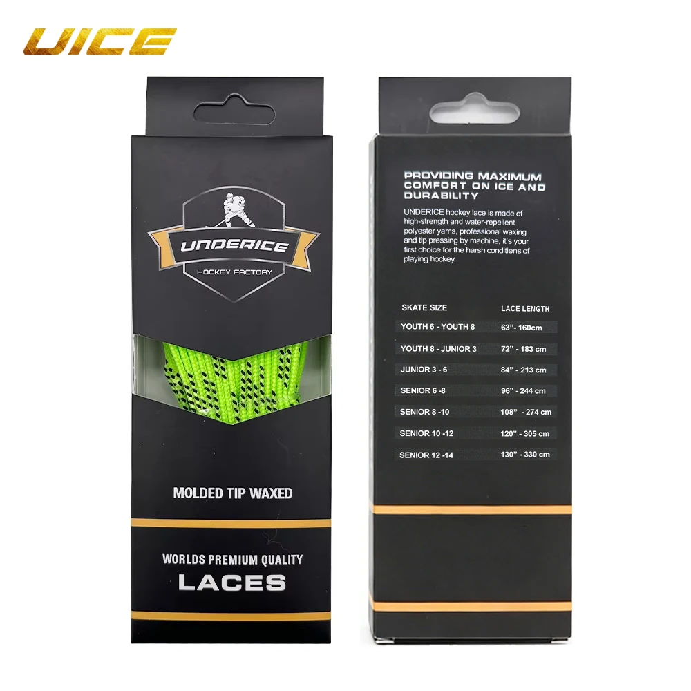 UICE Ice Hockey Skate Laces New Green Hockey Skate Shoe Lacer 72-120inch Dual Layer Braid Box-Packed Hockey Accessories