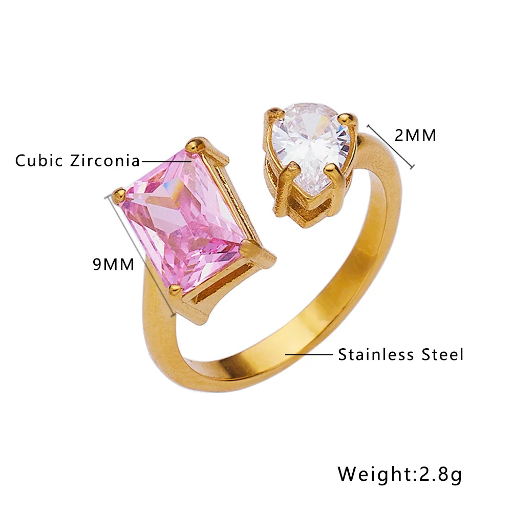 French Style Titanium Steel Ring with Zircon 18K Gold Plated Waterproof Non Allergic Finger Jewelry for Women Mother Daughter