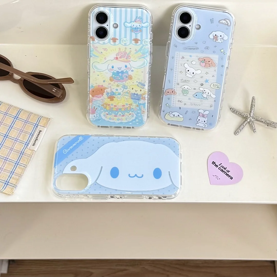 

Cute Cartoon Cinnamoroll Cake Party happy Phone Case For iPhone 16 15 14 13 Pro Max Plus Funny Cover