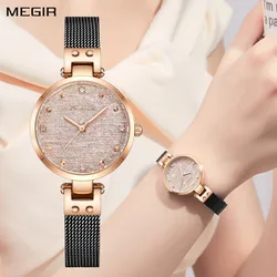 MEGIR Fashion Ladies Bracelet Watches Steel Mesh Band Quartz Wristwatch Women Dress Clock Waterproof Female Gifts Reloj Mujer