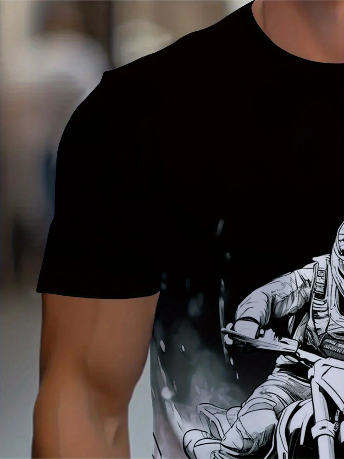 تي شيرت رجالي كاجوال بنمط دراجة نارية أبيض وأسود مطبوع بأكمام قصيرة إصدار عادي ملابس صيفية مناسبة #3