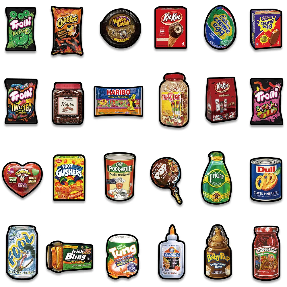 48PCS Cartoon American Snacks Food Graffiti Stickers Waterproof Phone Bike Motorcycle Wall Car Sticker for Kids Toys Decal