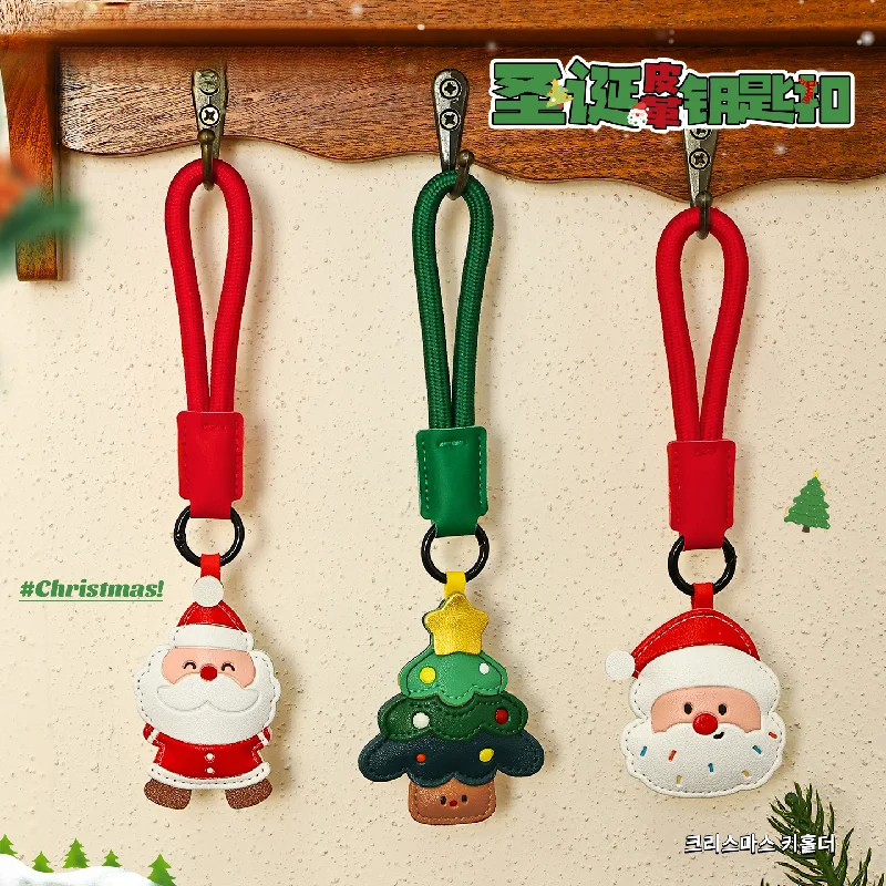 Christmas Leather Keychain Pendant Cartoon Santa Claus Bag Pendant Christmas Gift Decoration Supplies
