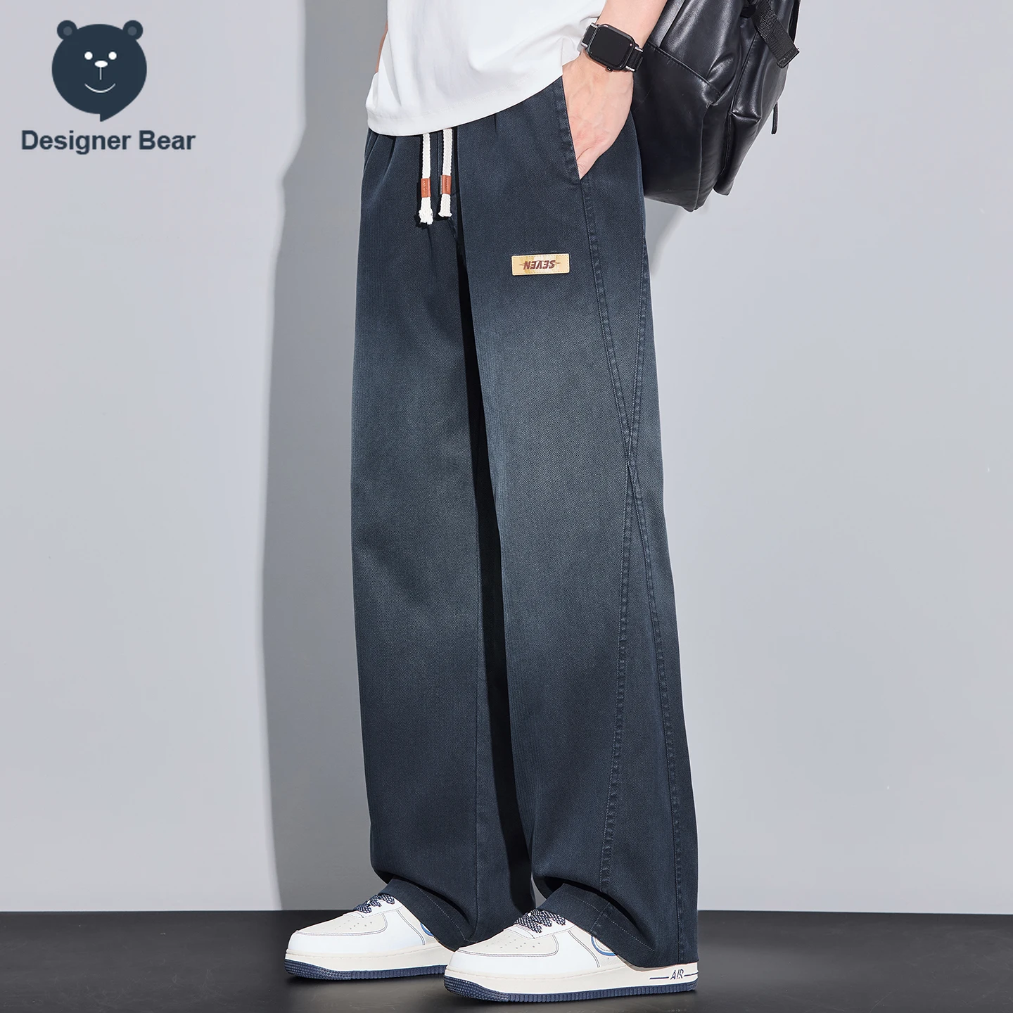 

﻿ Brand Clothing Spring autumn Men's Jeans Star Pattern Lyocell fabric Wide Leg Loose Denim Pants Male Straight Trousers Male