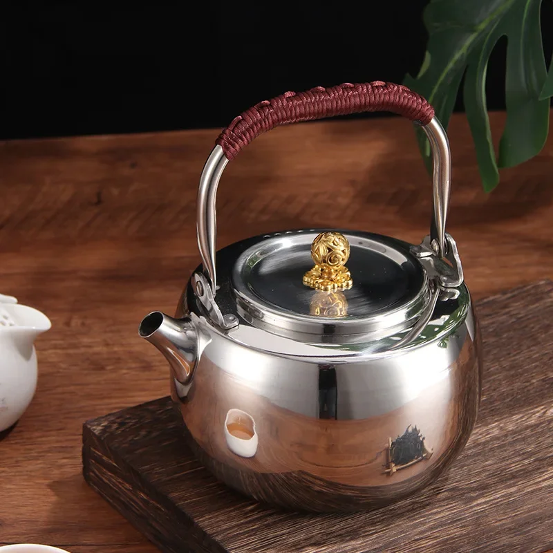 304 Stainless Steel Loop-Handled Teapot Thick Flat Bottom Kettle Electric Ceramic Stove Pot Stove Tea Brewing Pot