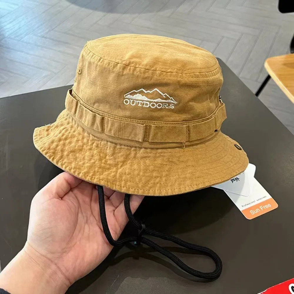 Fashion Mountain Range Embroidery Fisherman Hat Unisex Sun Protection Travel Hat Solid Color Bucket Hat Hiking