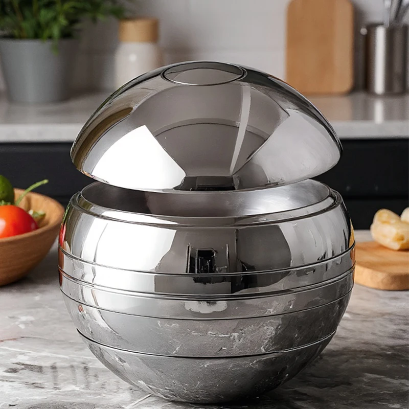 7-teiliges Set aus Schüsseln und Teller aus Edelstahl, Geschirrset für Zuhause und Gewerbe, kreative kugelförmige Geschenkbox zum Verschenken