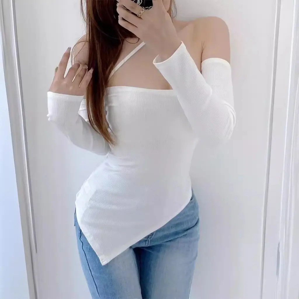 

Pure Desire женская футболка с бретелькой на одно плечо и длинным рукавом, сексуальный облегающий короткий топ, нерегулярный летний горячий топ для девочек