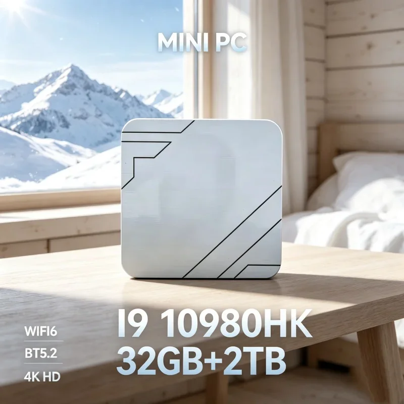 Bright Core I9 10980HK Portable Mini PC, WiFi6 BT5.2, Dual Gigabit Ports, 4K Multi Display Compact Host for Office Daily