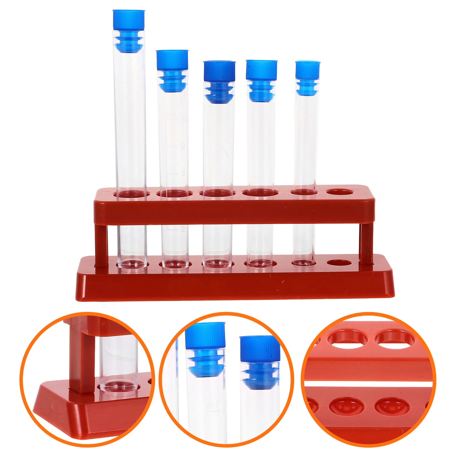 

5Pcs Clear Plastic Test Tubes Liquids Container Tubes with 6 Holes Tube Rack for Scientific Experiment