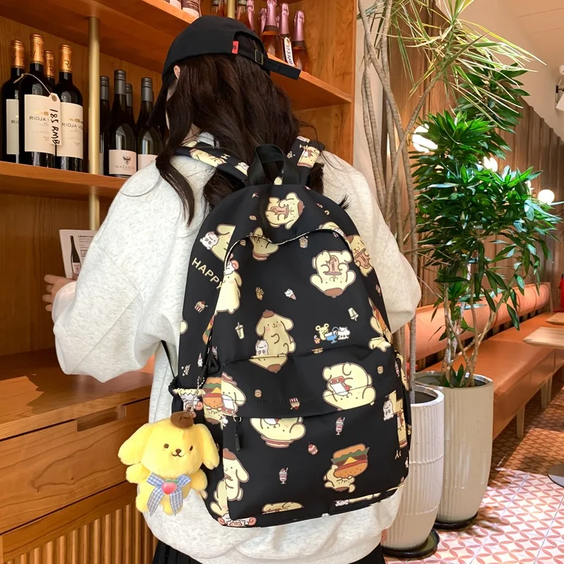 Sanrioed Pom Pom Purin Anime Cute Backpack Schoolbags Student Cartoon Travel Large Capacity Shoulder Bag Gift for Friend