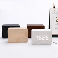 Retro square wooden LED digital student alarm clock temperature night light display clock fashion wooden home decoration clock