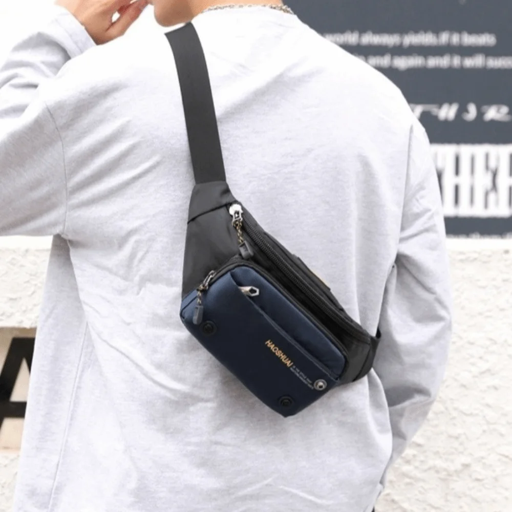 

Versatile Nylon Men Waist Bag Multi-pocket Large Capacity Sports Fanny Pack Wear Resistant Multi-functional Chest Bag Climb