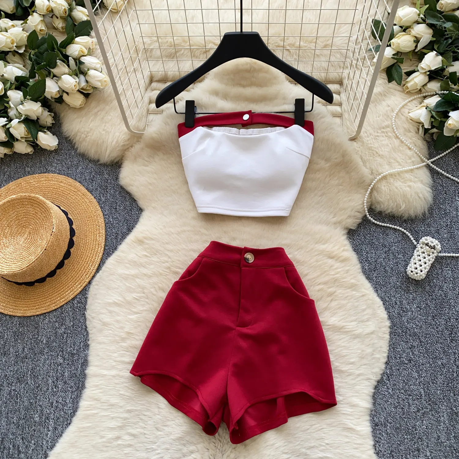 

Shorts Pant Set Women Two Piece Sets Strapless Sleeveless Sexy Tops Short Pants High Waist Y2k Streetwear Elegant Summer 2026