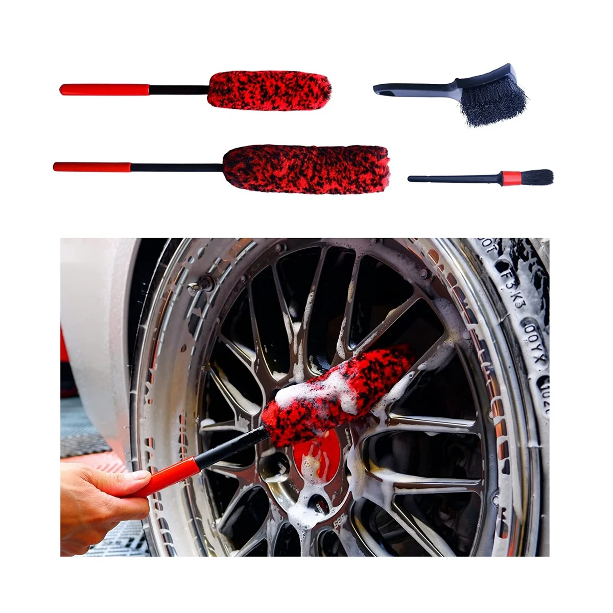 4 Pack Wheel Brush Kit for Cleaning Wheel and Tire, Soft Wheel Cleaning Brush, Detailing Brush and Stiff Tire