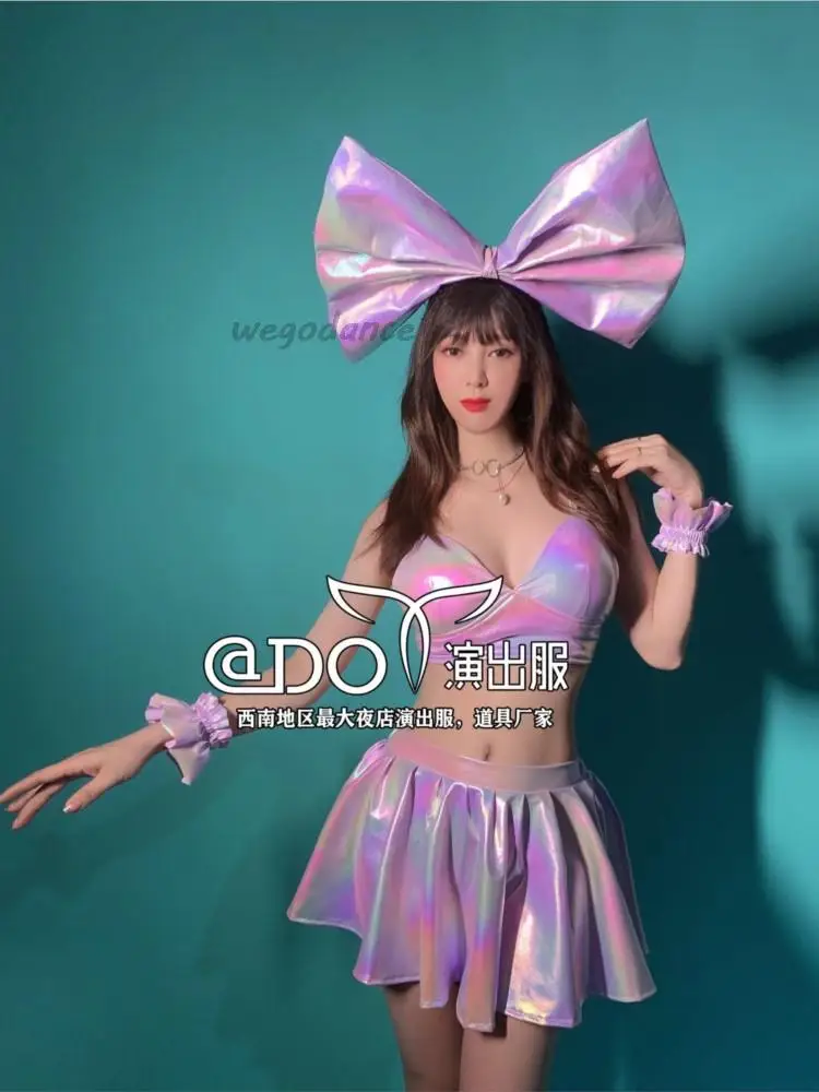

Bar Nightclub Fantasy Purple Cute Bow GOGO Girls' DS Performance Dress