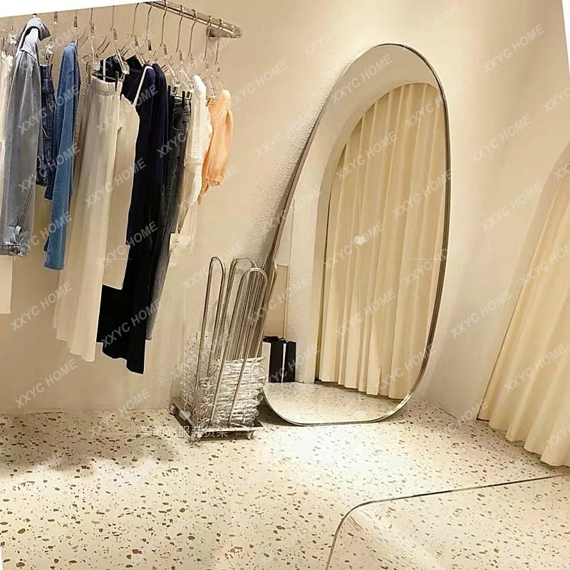 

M Special-shaped stainless steel full-body clothing store fitting mirror thin mirror body oval floor mirror simple