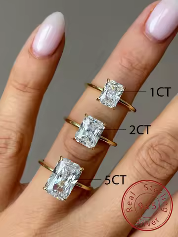 925 Sterling Silver 1-5CT Zircon Gorgeous Shiny Rectangle Ring For Women Engagement Wedding Luxury High Quality Fine Jewelry