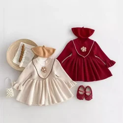 Dress for Baby Girls Warm Knitted Dress Autumn Winter Sweet Flower Red Princess Dress Girls Sweater Casual Toddler Girl Clothing