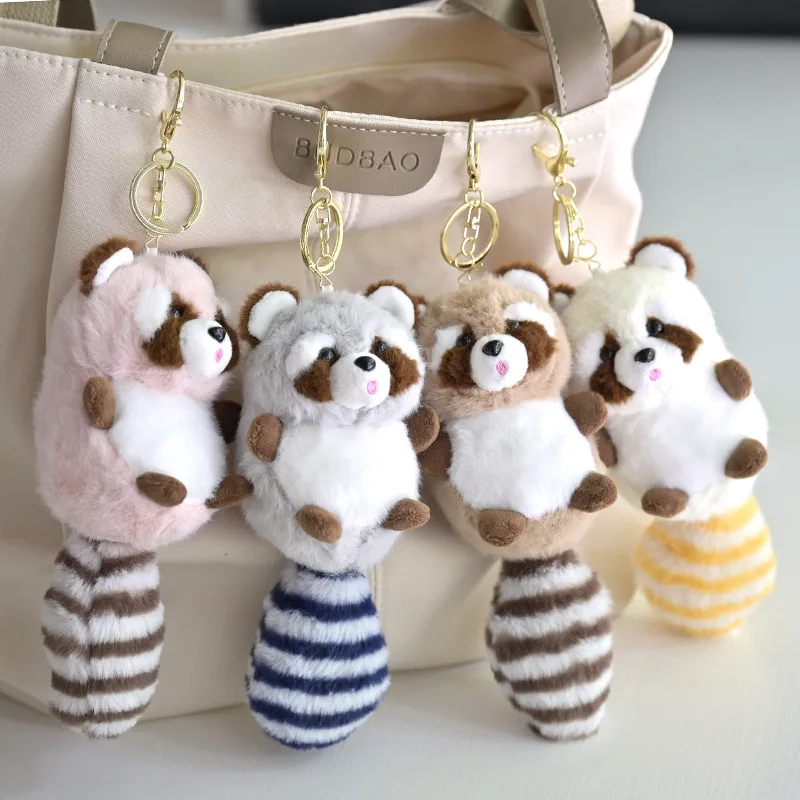 Cute Plush Simulated Multi-color Raccoon Pendant Doll Girl Heart Toy Key Chain School Bag Accessories