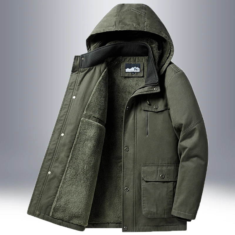 

Winter New Faion Thiened Waed Pure Cotton Jaet Men's Mid-Length Fce-Lined Coat Warm Casual Sle Urban Faion