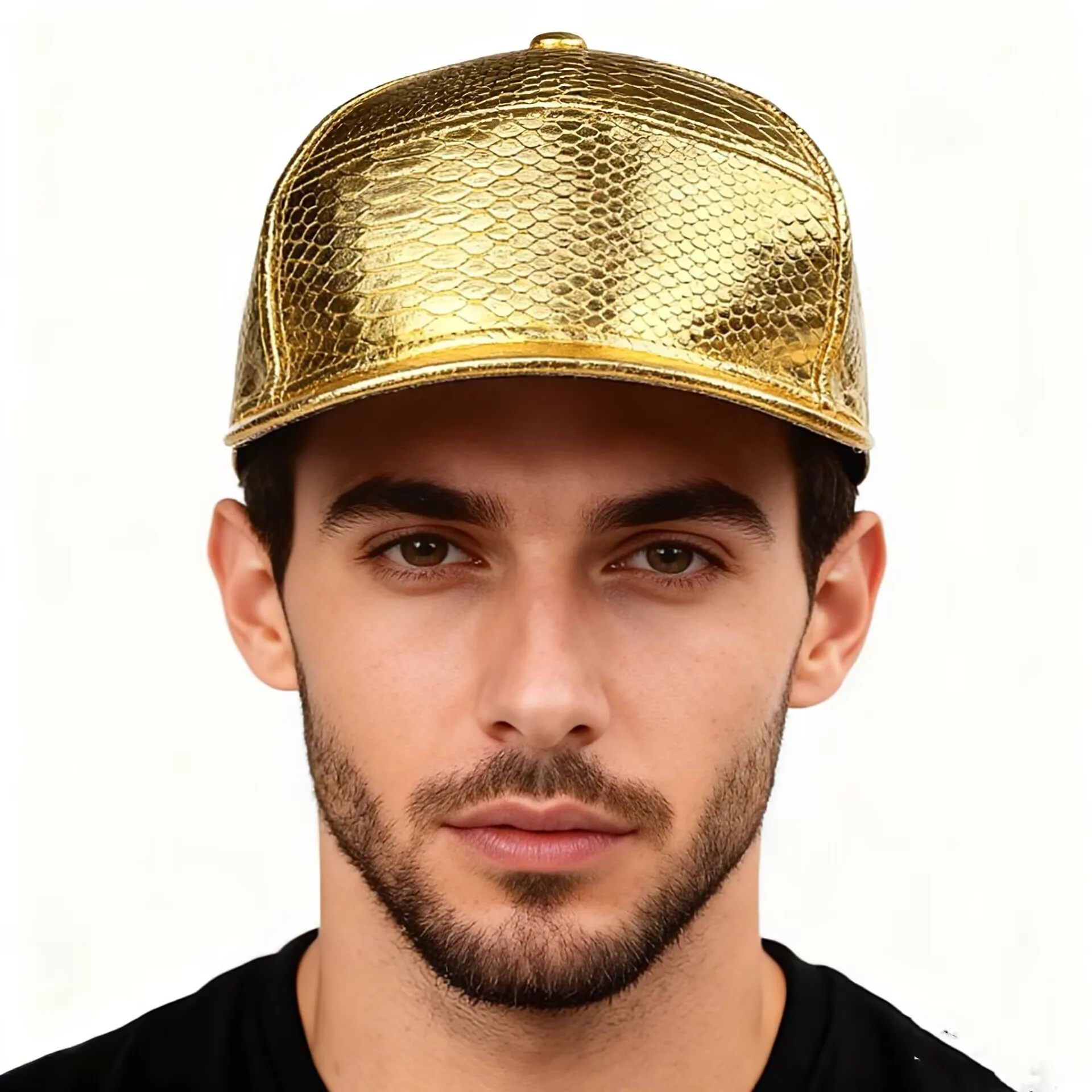 

High Quality Men's Hip Hop PU Leather Baseball Cap with Belt Buckle Snapback Golden Cool Design Party Gift 2025