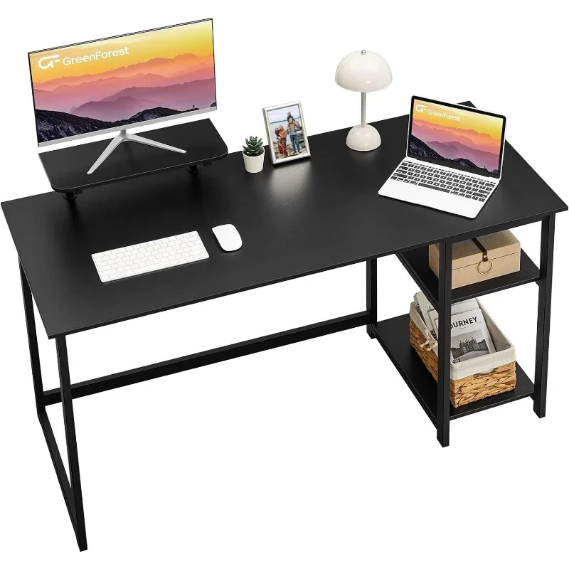 Computer Home Office Desk with Monitor Stand and Storage Shelves on Left or Right Side,47 inch Modern Writing Study PC Laptop