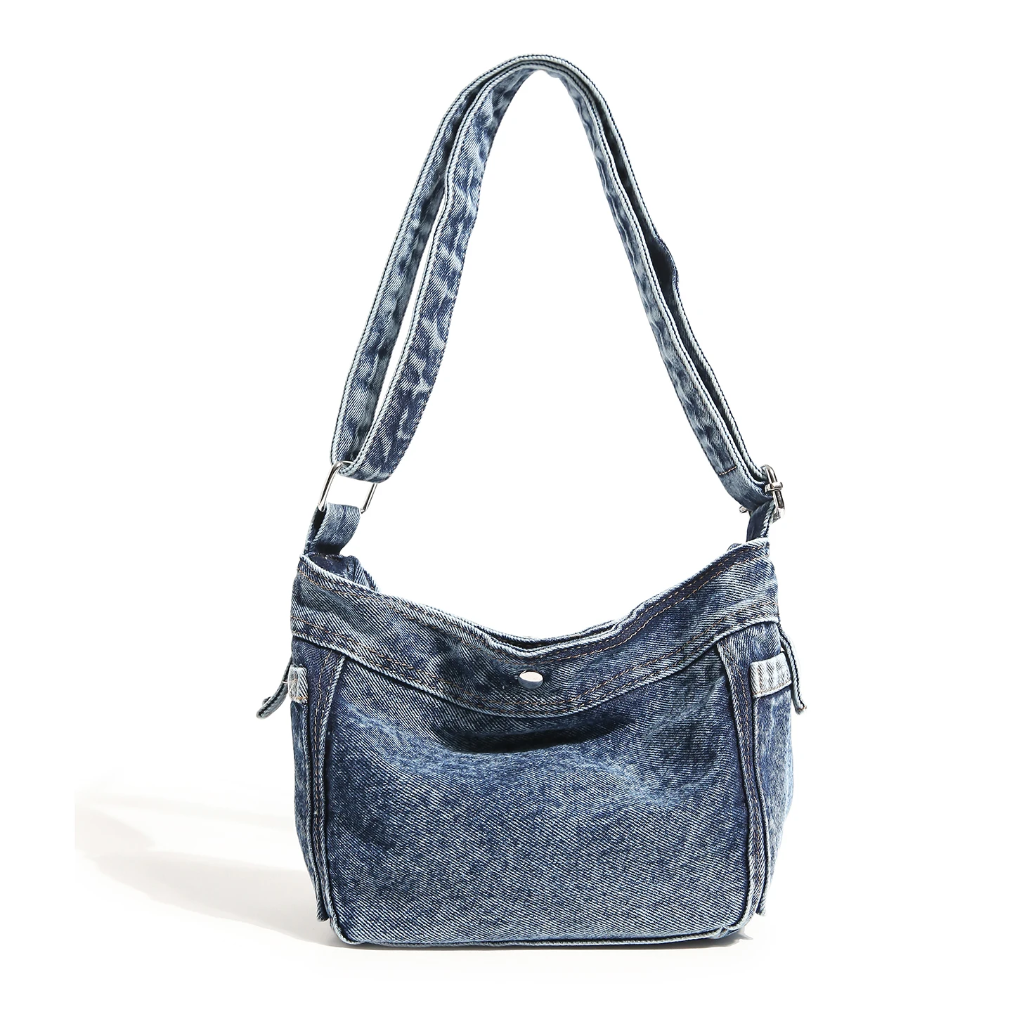 

Small Washed Denim Crossbody Bag Durable Jeans Shoulder Bag Multi-Pocket Casual Messenger Bag for Everyday Use School Handbags