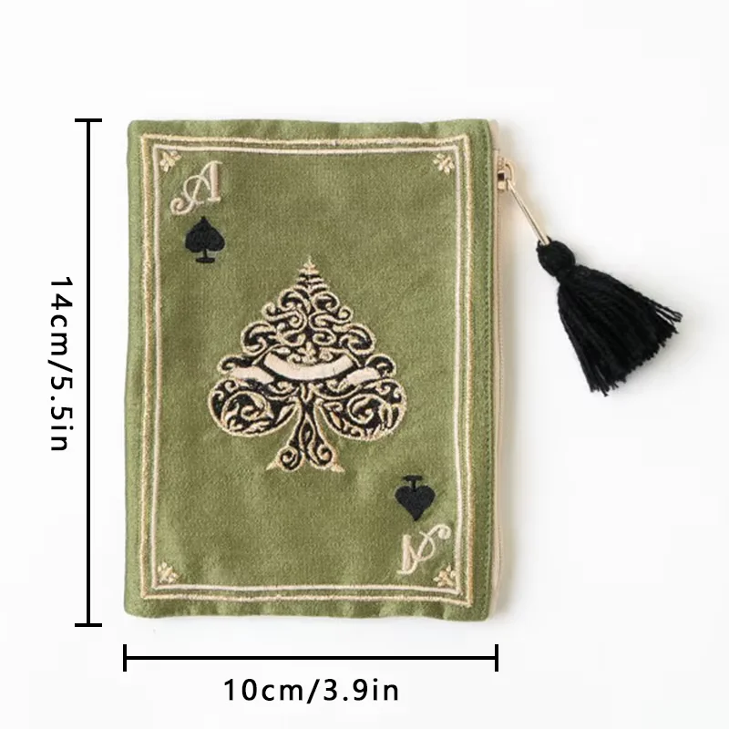 Handmade Embroidered Playing Card Cosmetic Bag Waterproof Portable Makeup Pouch for Travel Daily Accessory Storage