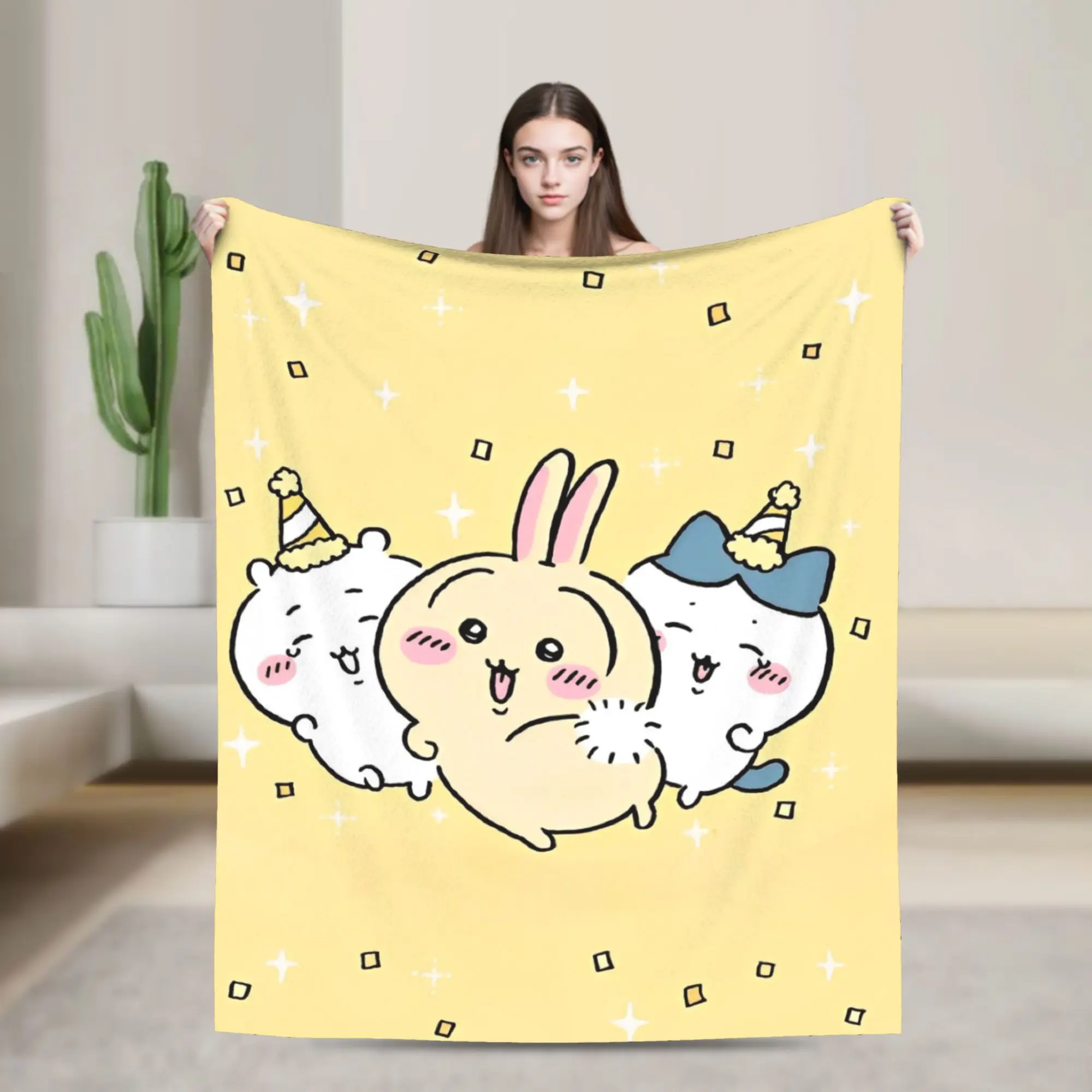 Chiikawas Cartoon Blankets Velvet Summer Air Conditioning  Portable Super Warm Throw Blanket for Bedding Outdoor Bedding Throws