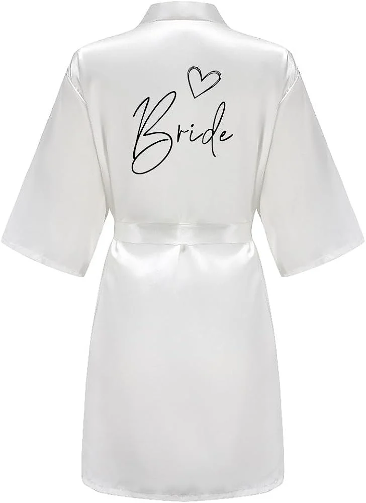 Bride Bridesmaid Wedding Robe Kimono Bathrobe Gown Nightgown Casual Satin Short Women Sexy Nightwear Sleepwear M021