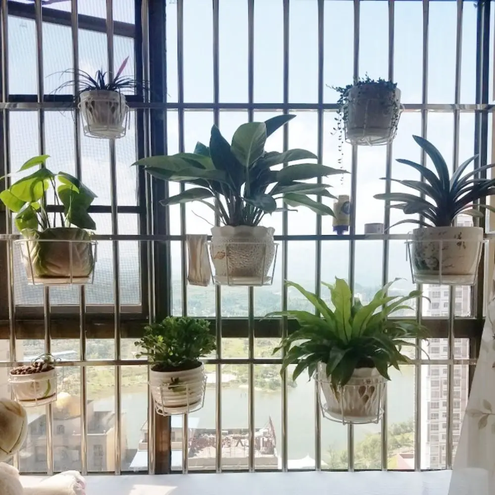 Simple Iron Flower Pot Stand Round Hanging Type Potted Plant Hanging Bracket Wall-Mounted Potted Plant Storage Rack Garden