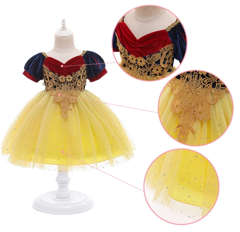 Baby Girl Dress 1-6 Year Princess Dress Snow White Cosplay Costume Kids Halloween Birthday Party Dress Christmas Ball Gown