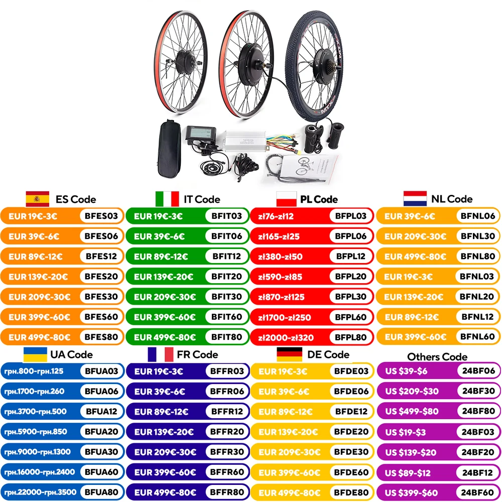 CSC Electric BIKE Conversion Kit 36V 48V 250W-1500W ebike Front Rear Kit 20-29IN SUNRINGLE rim electric bike Wheel hub motor