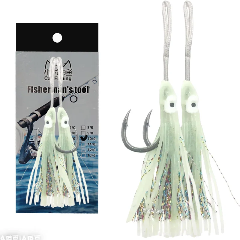 

10Pairs BKK 5X Jigs Hooks Single Fishing Hooks 10/0 Heavy Duty Glow Squid Skirts Jigging Carbon Hooks Saltwater Fishing Hooks