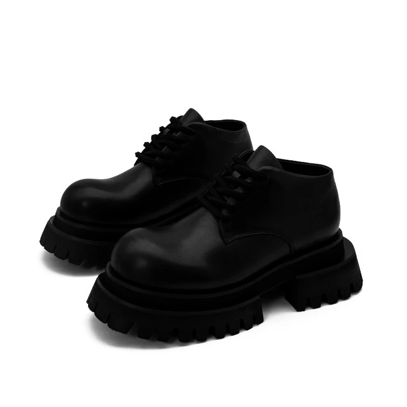 Luxury Fashion Genuine Leather Chelsea Boots Men's Work Shoes Thick Sole Casual Black Lace Up Cowhide Ankle Boots Male
