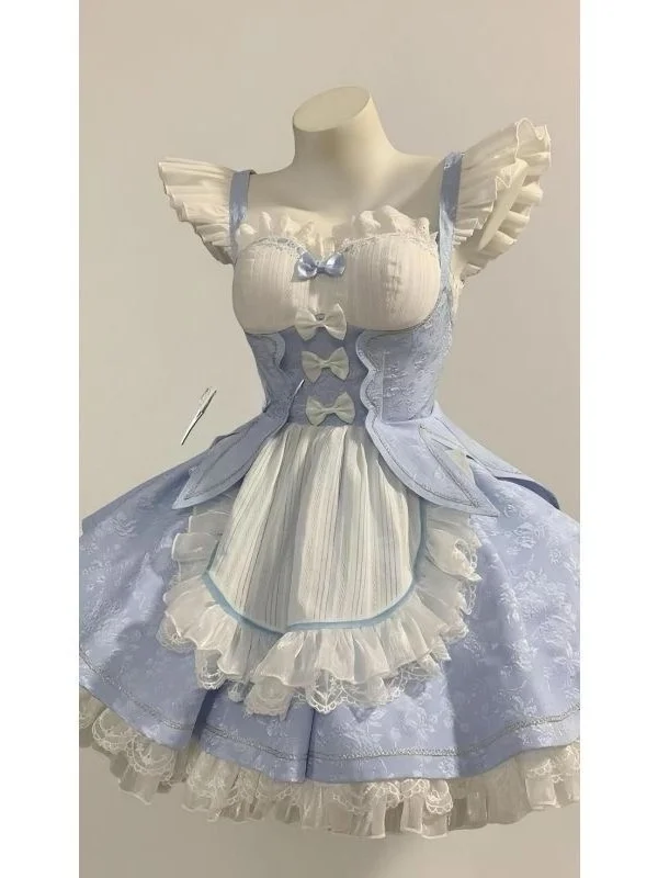 Gonna da donna Summer Sweet Sle Princ Dr Heavy Work Design Nodo Lolita Blu Bianco Puffy Svel Dr