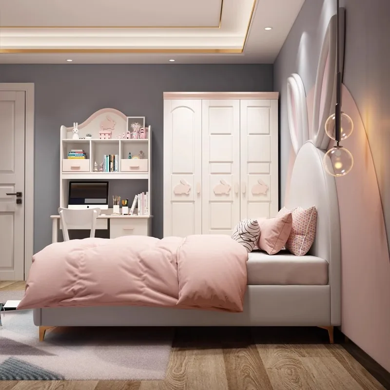 Girl rabbit ear bed, cream wind simple modern cute girl wind bed