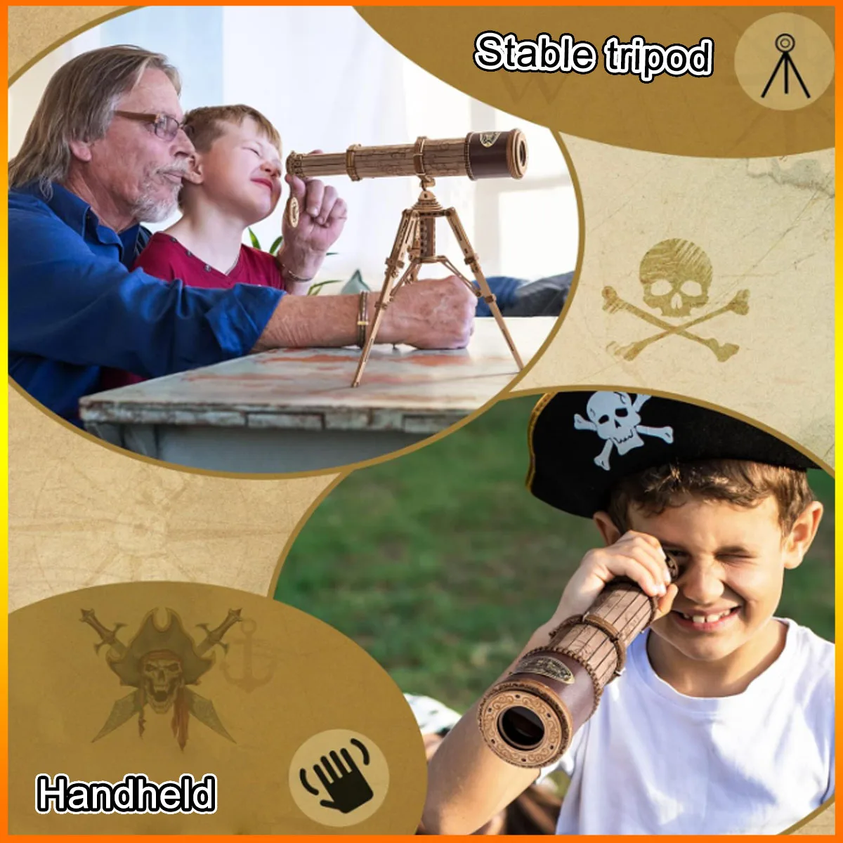 3D Wooden Monocular Telescope Puzzles Model 3X Magnification 1:1 Wooden Monocular Telescope With 3-legged stand for Adults Kids