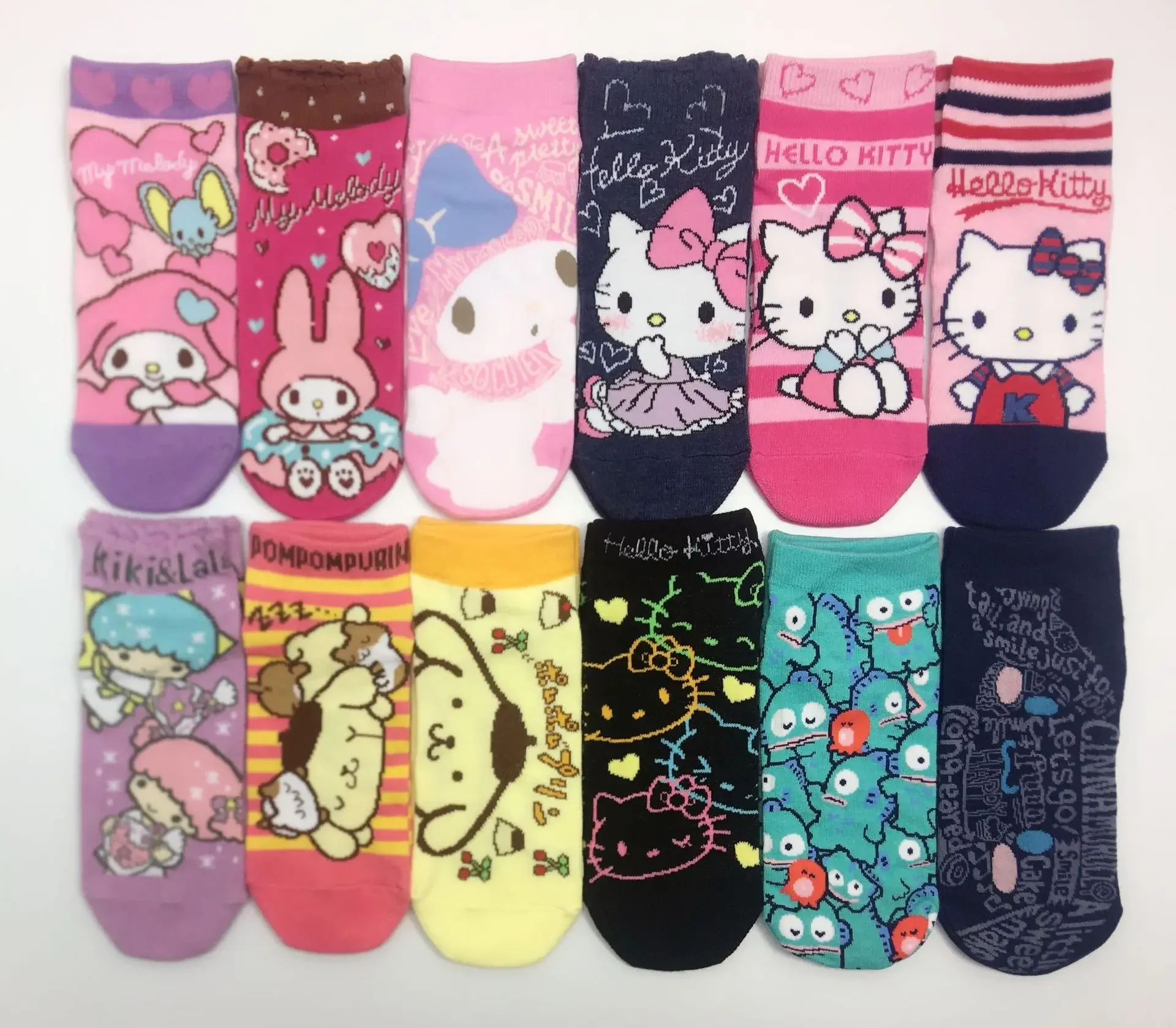 Genuine Sanrio infantil meias de algodão, meninos e meninas presente de aniversário, bonito Kuromi moda juvenil, 15pcs