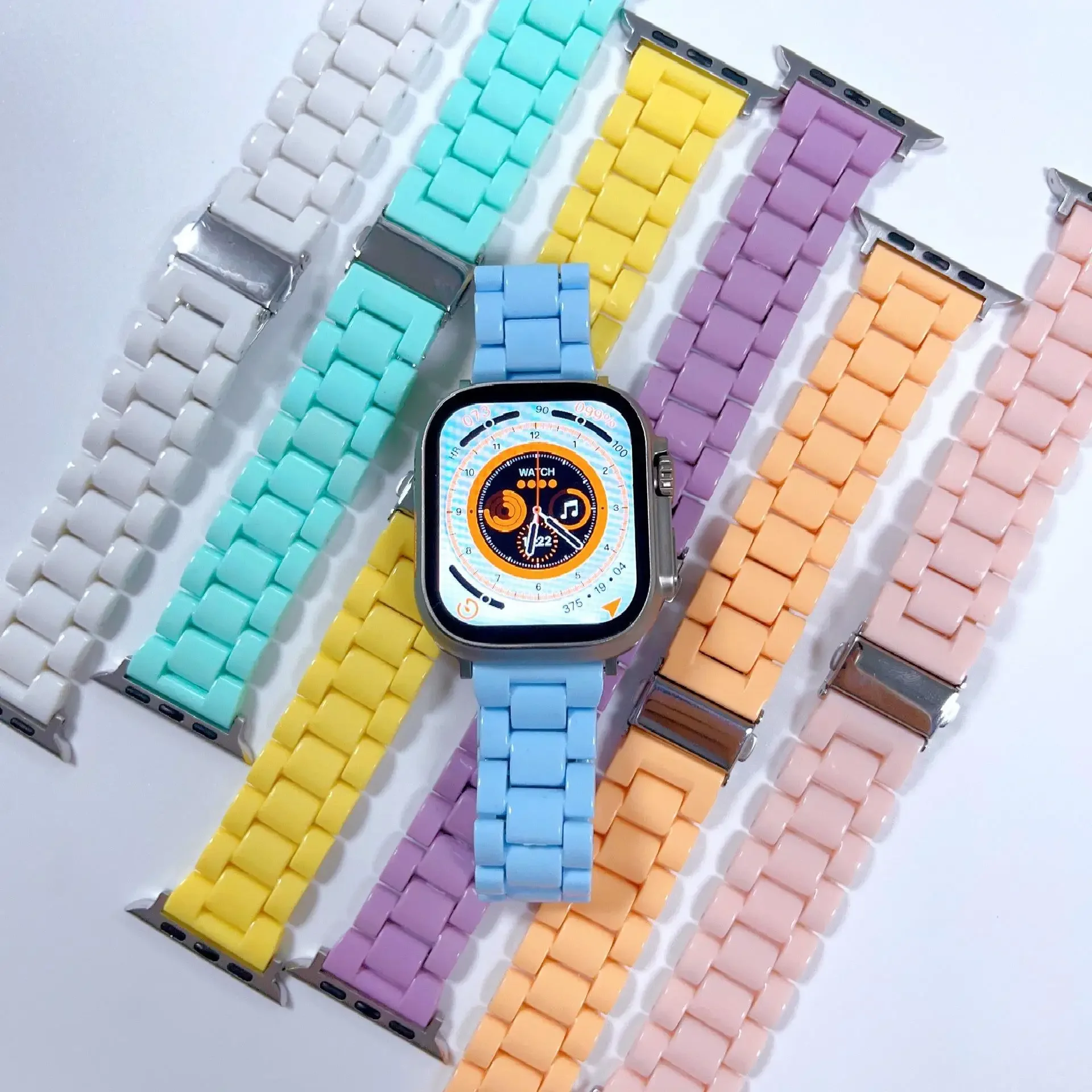 Resin strap for Apple Watch band 46mm 40mm 41mm 42 44mm 45mm 49mm Candy color bracelet for iWatch series 10/9/8/7/6/5/4/SE/Ultra