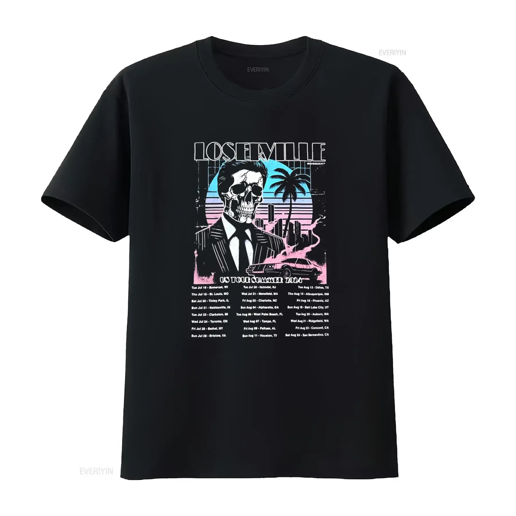 RARE Limp Bizkit Loserville 2024 Merch Tour T Shirt Skull Palm Tree Car Design Full Size S 5XL vintage Washed Slightly Soft
