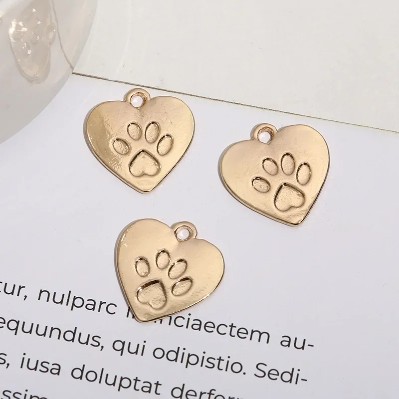 WZNB-dijes de corazón hueco de aleación para fabricación de joyas, collar hecho a mano, pendientes, accesorios de bricolaje, perro, gato, pata, corazón, 10 unidades por lote