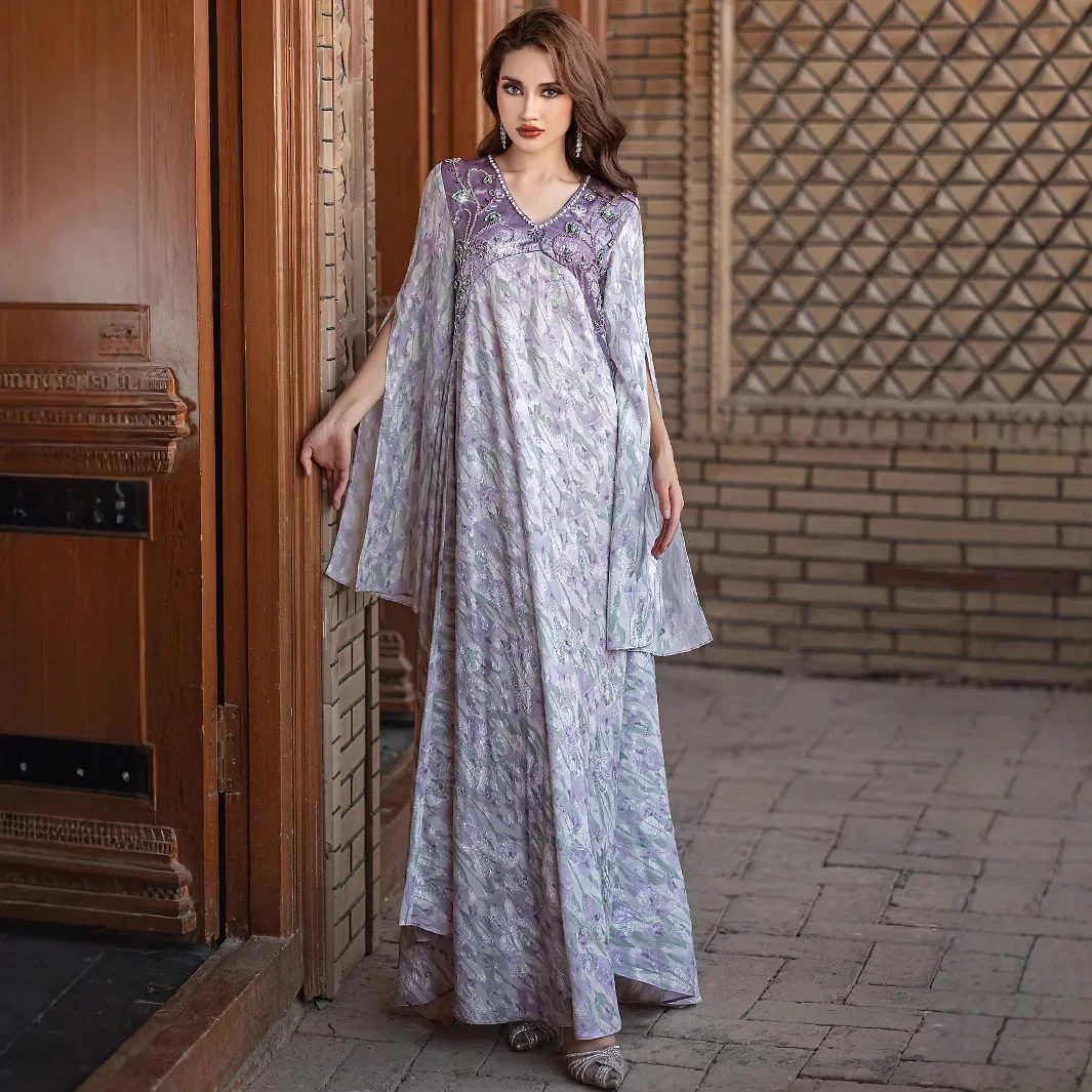 

Fashion Women Flare Sleeve Maxi Dress Dubai Abaya Diamonds Jalabiya Eid Morocco Kaftan Ramadan Islam Clothing Femme Musulmane