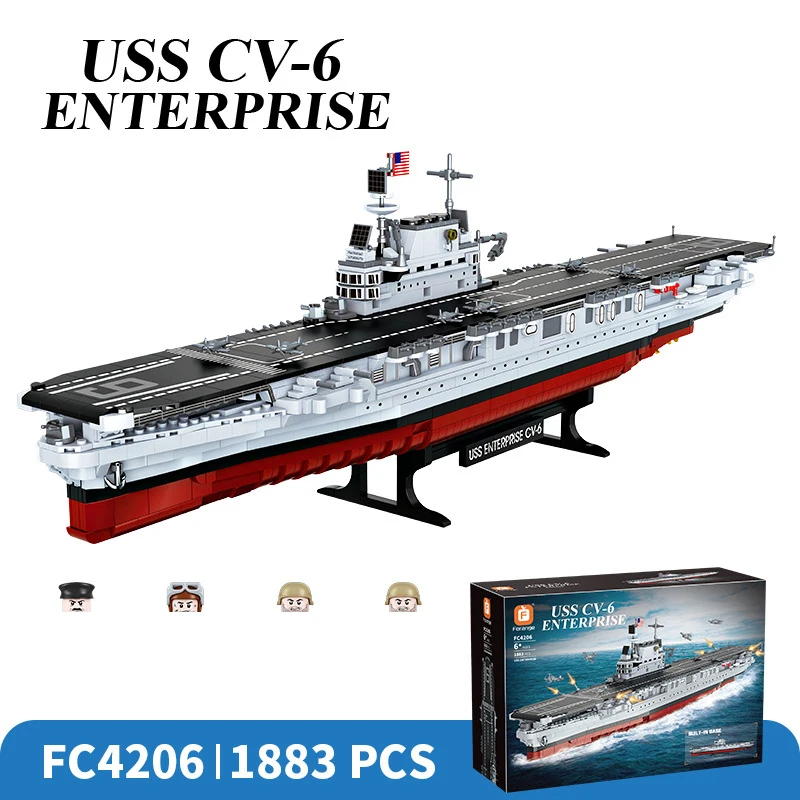 

Ww2 Military Battleship Series USS CV-6 Enterprise Crusier Model Us Navy World War II Building Blocks Boat Bricks Toy Kids Gifts