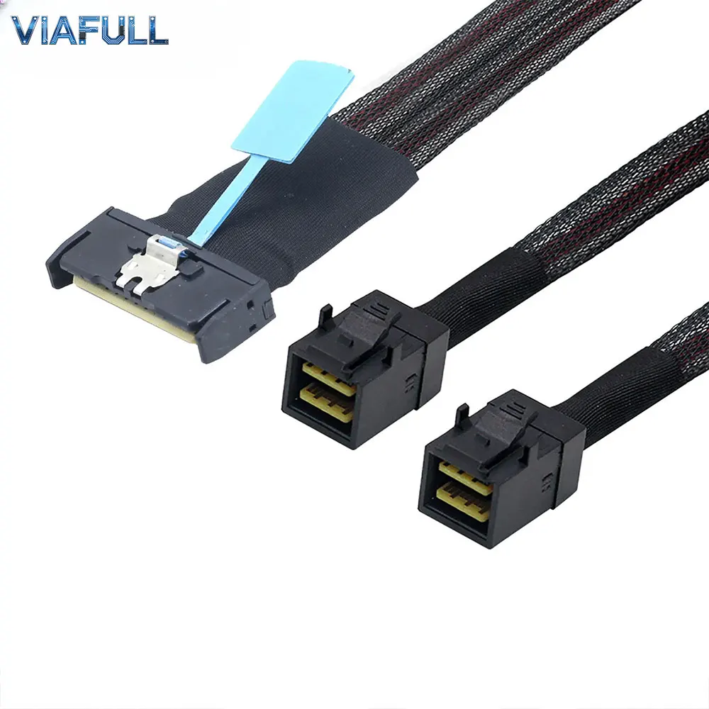 PCIe 5.0 MCIO 8i to 2 Ports SFF-8643 Mini SAS HD Cable, Oxygen-Free Copper 8X to Dual 8643 Breakout Cord for Server Storage RAID
