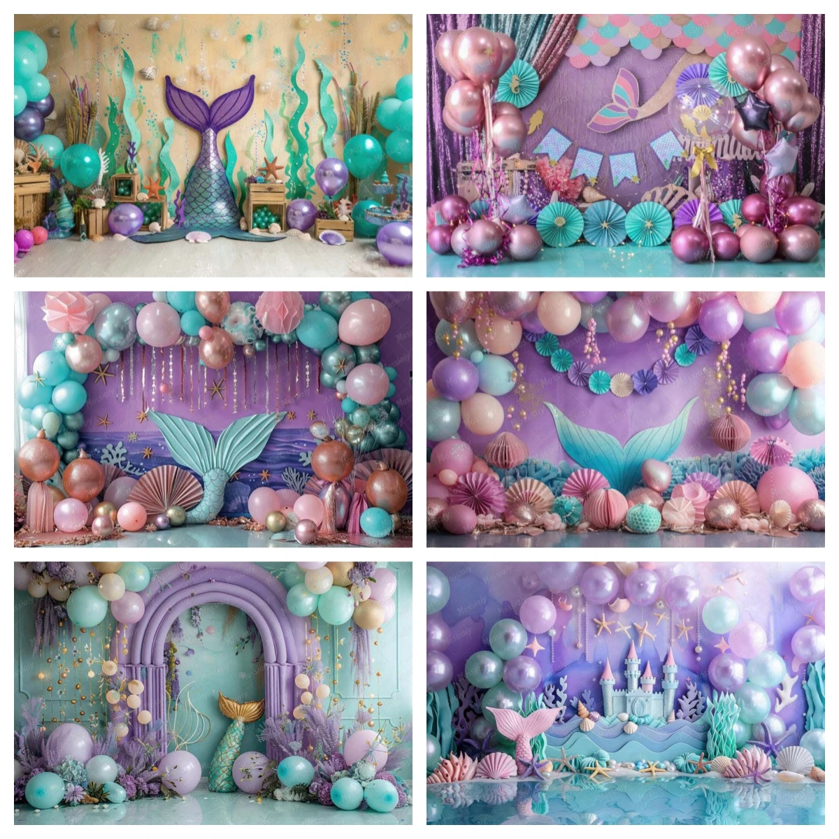 

Underwater World Mermaid Backdrop Baby Shower Photography Newborn Girl Birthday Castle Balloon Party Cake Table Decor Background