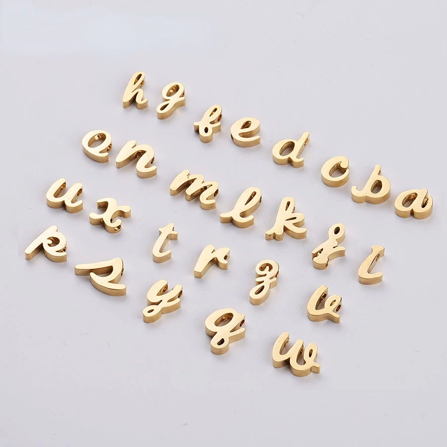 26pcs Lowercase Letter Charm, Alphabet Charm, Gold Letter Charm, 26 Letters Initial Charms, Gold Stainless Steel, High Polished