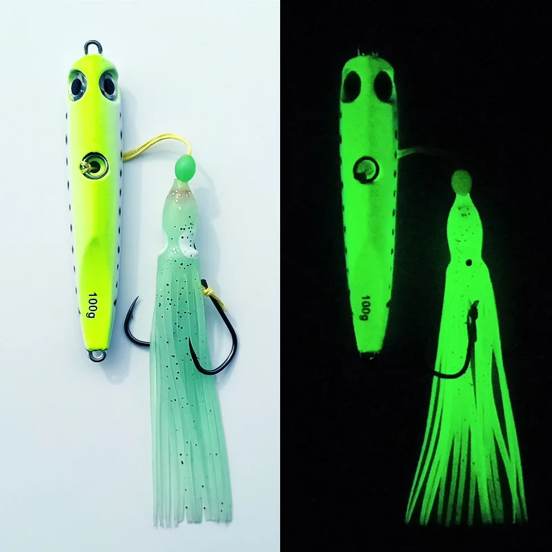 Leurre métallique phosphorescent Inchiku avec jupe plombée, appât Élidéal pour la pêche en mer, 60/80/100/135g, 1 unité